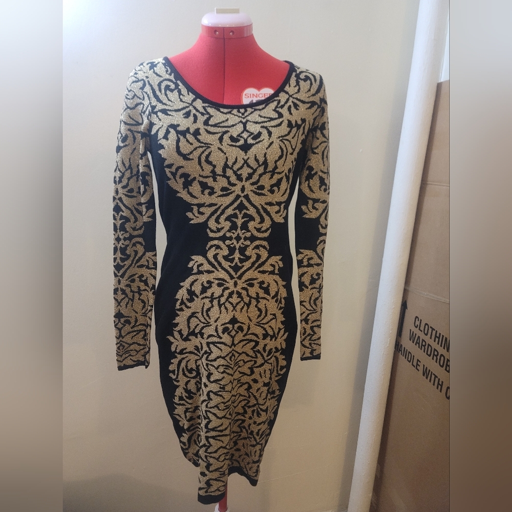 INC International Concepts Black and Gold Bodycon Dress